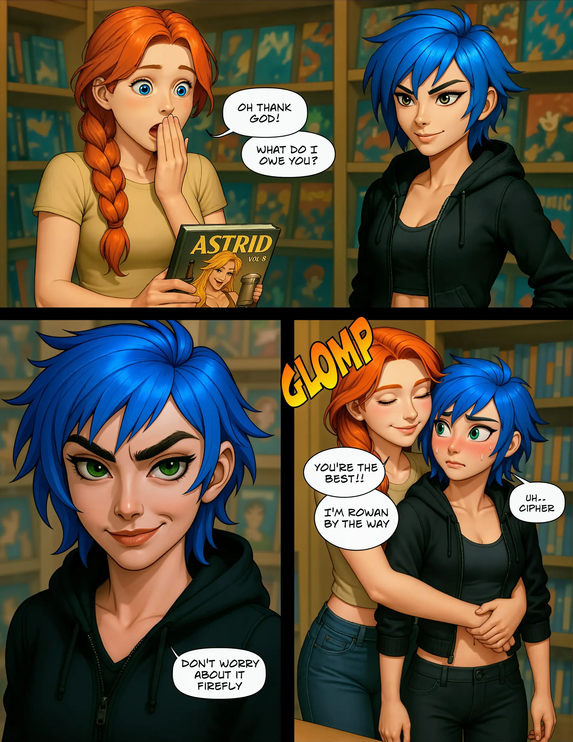 Rowan hugs Cipher; names (Page 7)