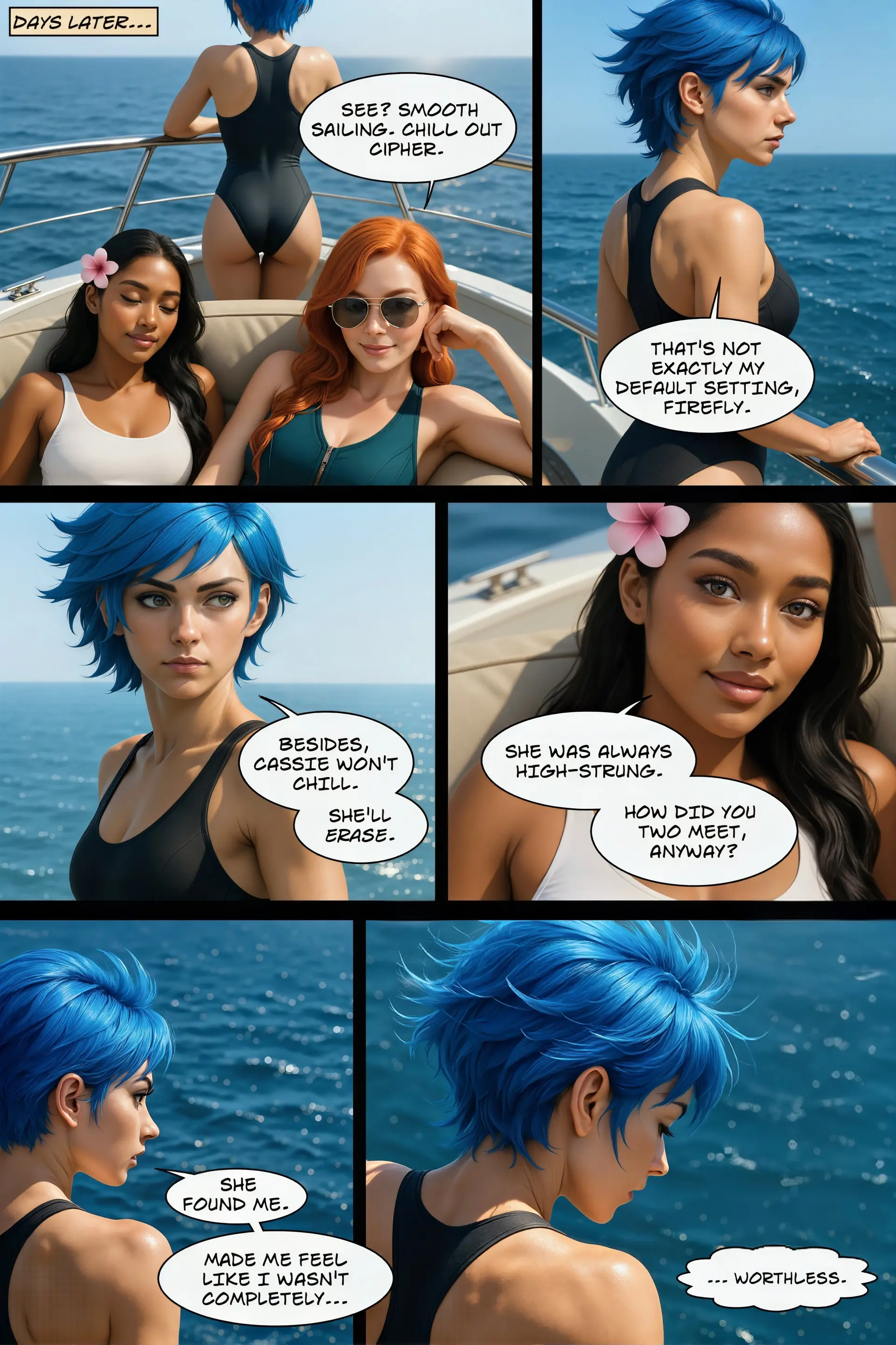 Days later at sea, lounging (Page 6)